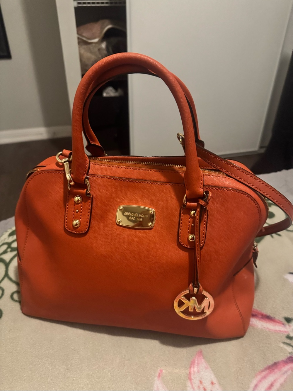 Michael Kors Orange Structured Saffiano Satchel